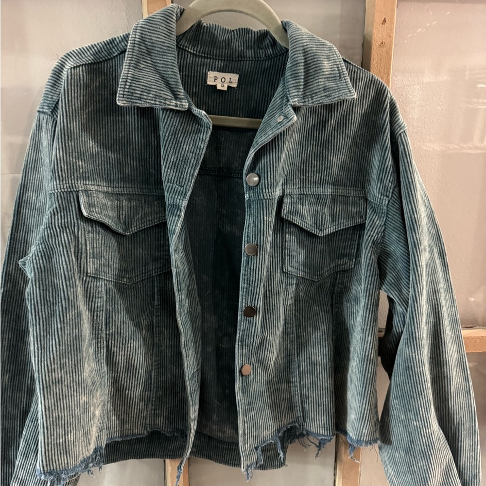 POL Teal Corduroy Jacket with Frayed Hem- it’s slightly brighter than in the pic